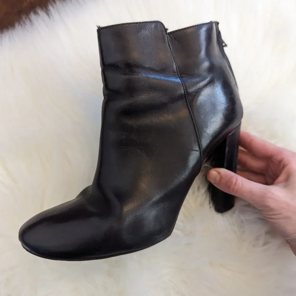 J. Crew Rory Collection Ankle Boots Black Leather Heeled Booties 7.5